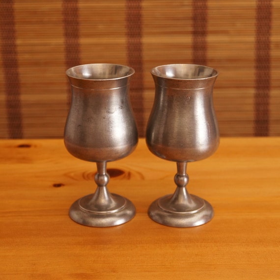 2 Antique Pewter Goblets by James Yates England London
