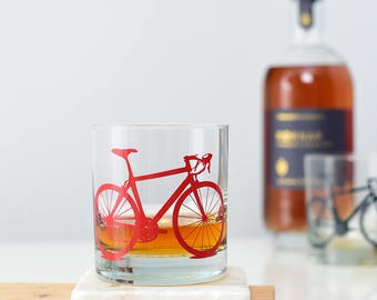BICYCLE ROCKS GLASSES screen printed rocks/ old fashioned glassware