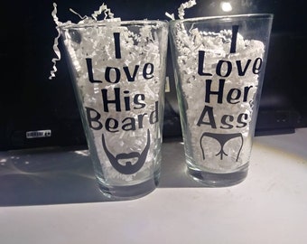 Draft glasses, I love his beard, I love her ass