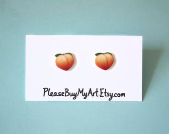 Peach Emoji Cartoon Stud Earrings Post Earrings Peach Accessories Jewelry Funny Gift Idea