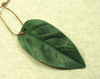 LEAF PENDANT, One of a Kind, Stoneware Handmade Leaf, Reversible, Terra Sigillata Finish Both Sides, Happiness Symbol, Jewelry Component
