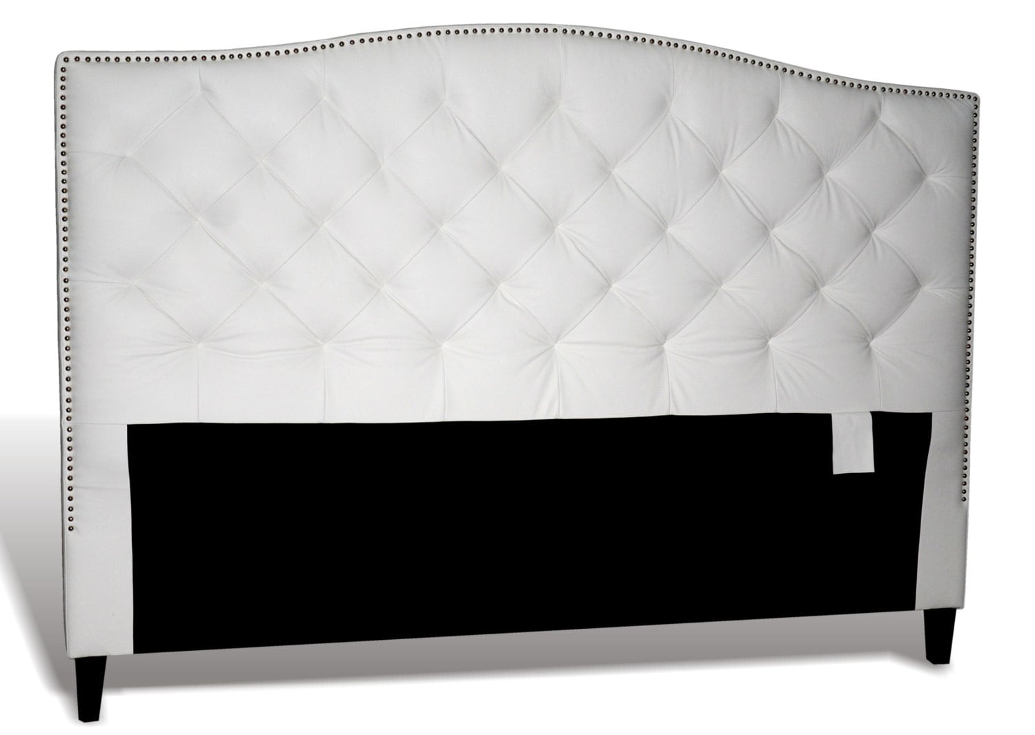 King Size White Genuine Leather, Diamond Tufted Headboard with Pewter