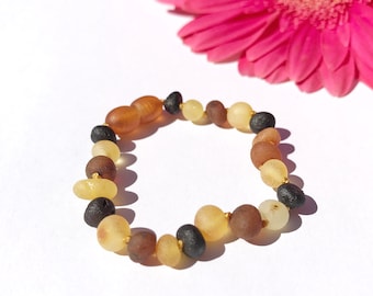 Amber teething anklet for babies. Raw unpolished brown amber anklet