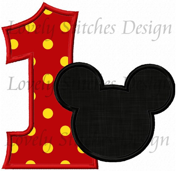 mickey mouse number 1 applique machine embroidery design