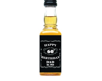 Mini Liquor Bottle Labels Personalized - 60th Birthday - Party Favors -Custom Whiskey Bottle Label - Birthday Gift For Him - 10 PCS