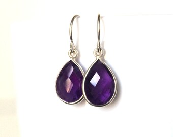 Amethyst Silver Earrings, Amethyst Birthstone Earrings,