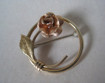 Rose Flower Gold Brooch Vintage Pin