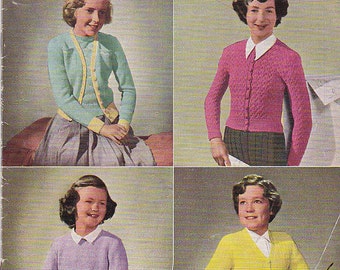 Paton's Knitting Pattern No 381 for Girls, Children - Vintage 1940s