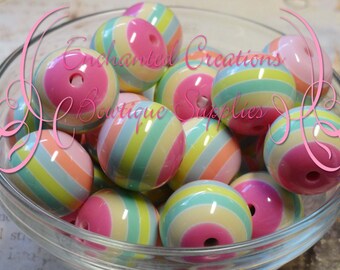 20mm Pastel Pink Stripe Beads Qty 10, Easter, Spring