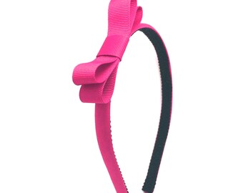Hot Pink Bow Headband - Skinny Headband Solid Hot Pink w/ Bow, Little Girl Headband, Big Girl Headband, Adult Headband - Valentine's Day