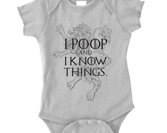 I Poop and I Know Things Game of Thrones Baby Onesie Heather Gray Bodysuit