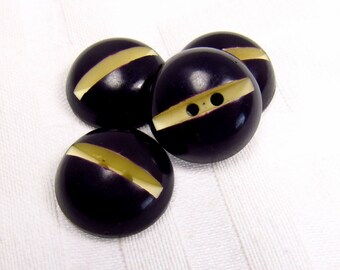 Blue-Black Groovy: 3/4" (19mm) Deep Blue & Ivory Slotted Buttons - Set of 4 Vintage Matching Buttons