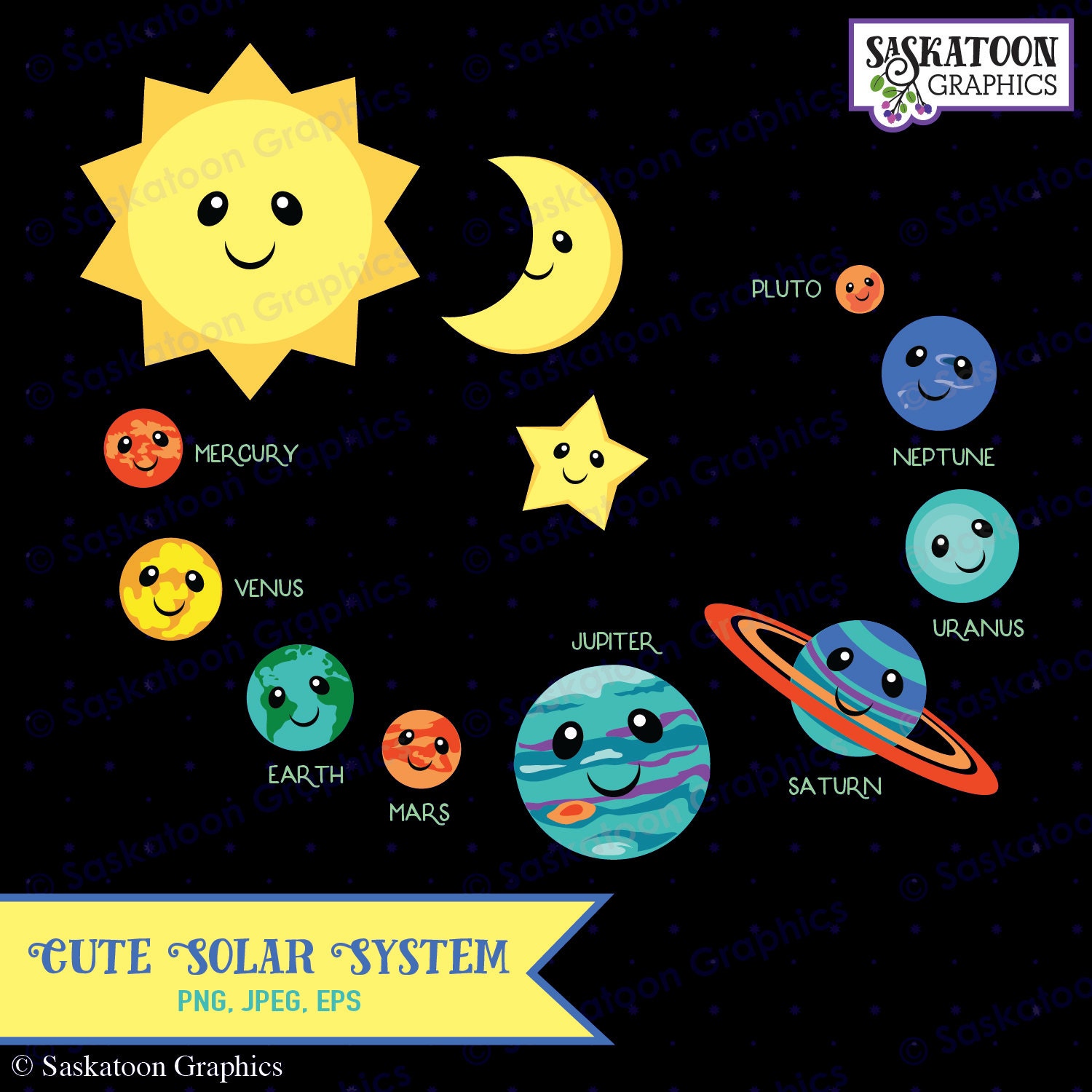 Solar System Planets Clipart - Instant Download File ...