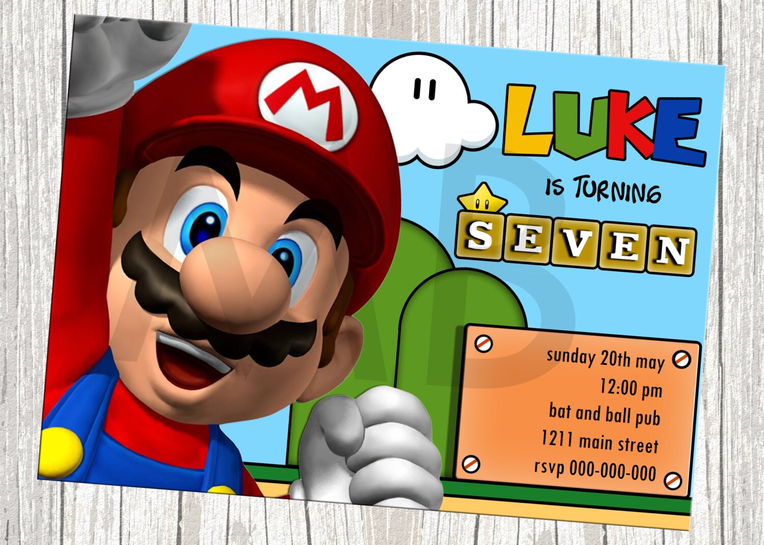 Super Mario Birthday Invitation With Or Without Photo