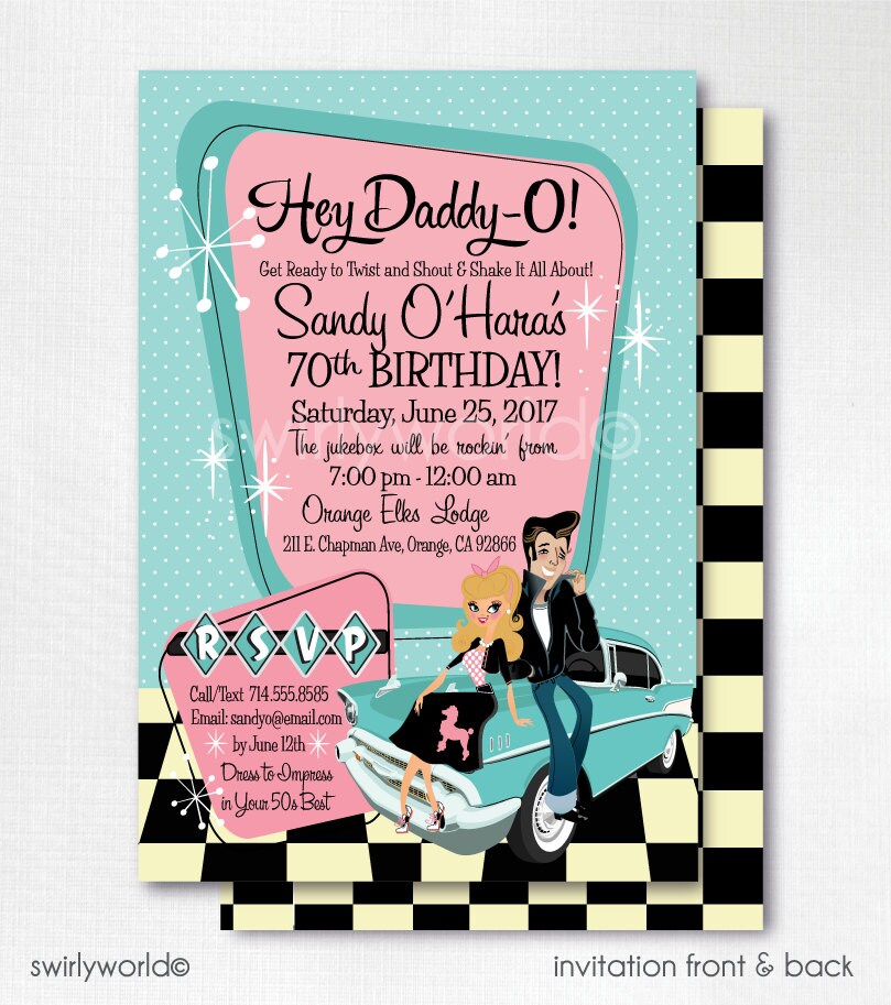 Retro 1950s Birthday Party 50s Rockabilly Invitations Sock