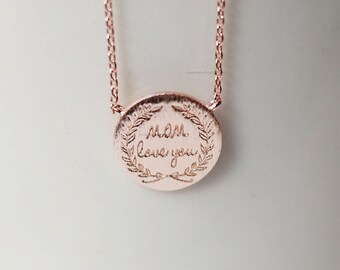 mom love you necklace in rose gold, mothers day gift, gifts for mom, mom gifts, i love you mom necklace, birthday gift