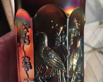 Northwood Singing Birds Amethyst Carnival Glass Tumbler