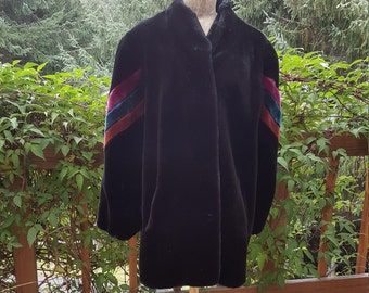 Black Faux Fur Disco Glam Plush Coat Size Large