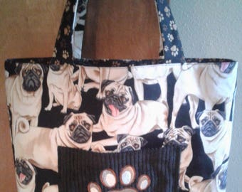 Pug Tote Bag - I Love My Pug Bag - Pug Book Bag - Bag for Dog Lovers - Pug Fabric Bag - Lined Pug Grocery Bag