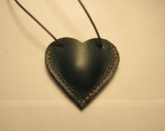 heart pendant small green handmade leather pouch