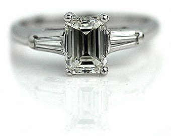 Emerald Cut Diamond Engagement Ring Vintage GIA 1.26 Emerald Cut Diamond in 14k White Gold " The Maria"