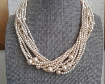 Vintage 10 Strand Faux Pearl Necklace - Signed Japan