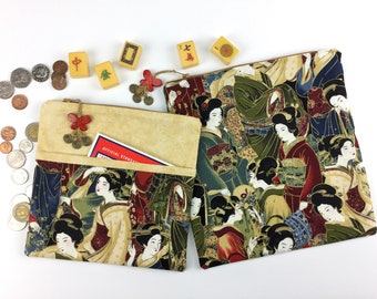 Coin/Card Purse and Pouch ~ Geishas ~ Mah Jongg ~ Mahjong Tile Bag and Purse