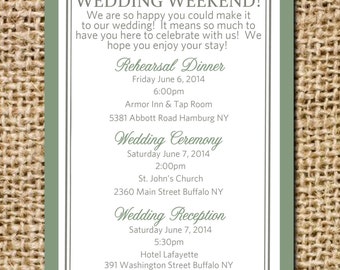 Wedding Itinerary for Hotel Bags
