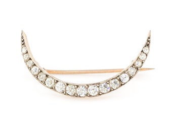 Antique Silver Paste Crescent Moon Brooch, with Rose Gold Back c.1900