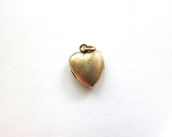 Heart Locket Charm Sweetheart Engraved Vintage Gold Filled