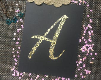 Alphabet Letter/ Arabic calligraphy/ Black, Gold and silver/ Hand Lettering/ Shipping within Canada only