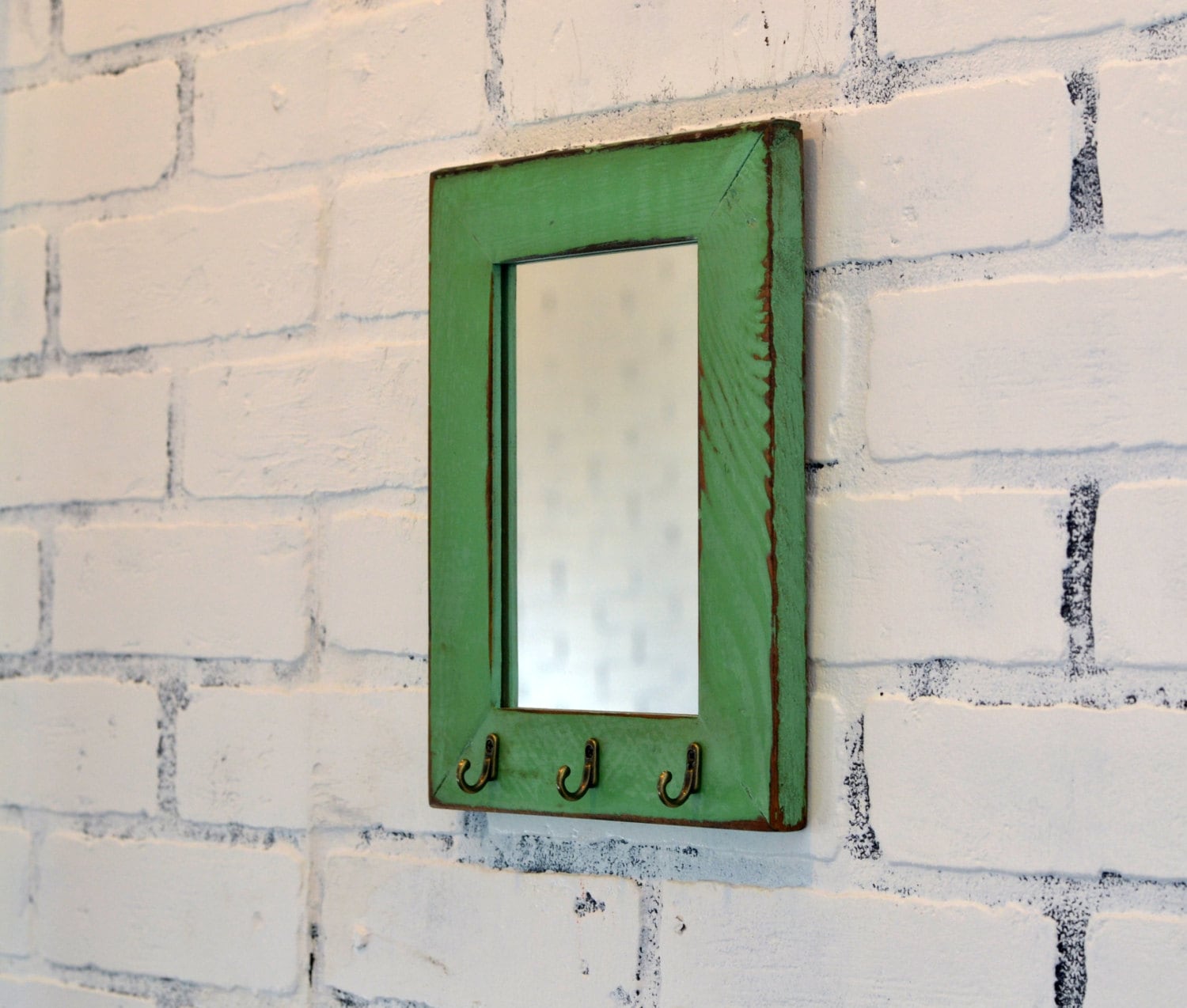 Entryway Mirror with Three Key Holder Hooks Choose Your Size