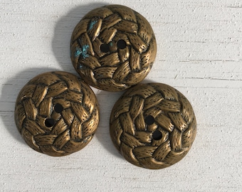 Three vintage metal basket weave buttons
