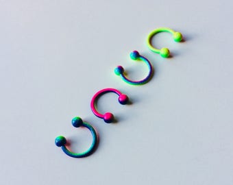 Circular Barbell | Horseshoe | Horse Shoe | Spray Paint Effect | Neon | Bright | Multi Coloured | Septum | Ear | Piercing | Body Jewellery
