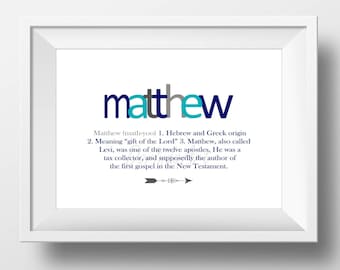 Name meaning print Personalized Baptism gift Boys Custom New baby boy gift Nursery art Christening gifts for boys Printable Digital name art