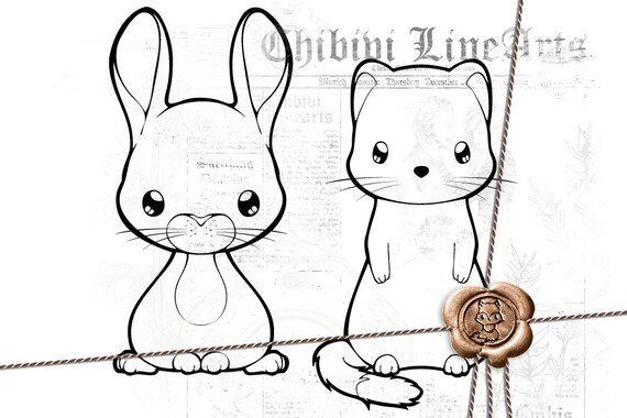 Digital Stamp Hase &amp; Hermelin LineArt Malvorlage