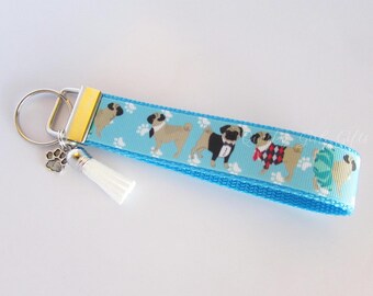 Pug Key Fob - Pug Keychain - Dog Key Fob - Puppy Keychain - Pug Lover Gift - Dog Clothes - Pug Wristlet - Pug Mom - Dog Walker - Dog sitter