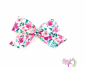 Pink floral Bow, pink flower headband, floral fabric bow