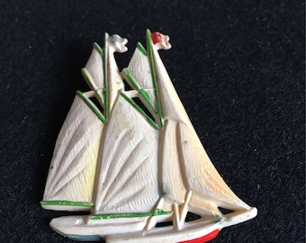 Vintage 1940s Celluloid Yacht Design Brooch