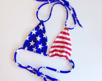 American flag women's bikini top bathing suit stars stripes