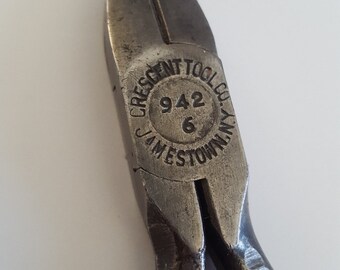 Vintage 1920's Crescent Tool Company No. 942 6 inch side cut wire cutters, plain steel finish