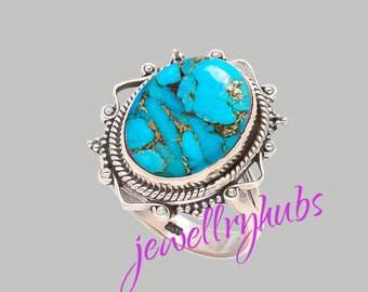 Blue Turquoise Ring, Copper Turquoise Ring, Handmade Ring, Turquoise Stone Ring,925 Sterling Silver, Silver Ring, R25TRB