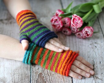 Fingerless Mittens handknitted from 100% Merino Wool, supersoft and warm, holiday gift for her or him