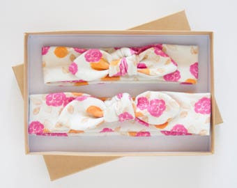 Mommy and Me Baby Knot Headband Set - Vintage Rose Print - Baby Girl Headband Set, Baby Shower Gift - New Mom Headband Set - Floral Headband