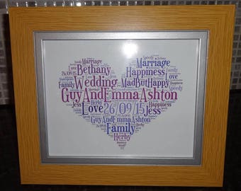 Personalised Wedding/Civil Partnership Word Art Frame