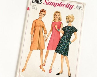 Shop SALE Vintage 1960s Womens Size 12 One Piece Mod A-Line Dress Simplicity #6865 Sewing Pattern Complete bust 32 waist 25"