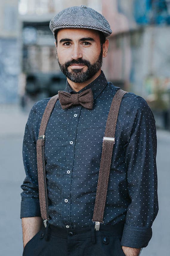 Brown Bow Tie and Suspenders Mens Bow Tie and Matching