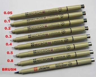 8x Sakura Pigma Micron Fine Line Pen Art Supplies 005mm 01mm 02mm 03mm 04mm 05mm 08mm