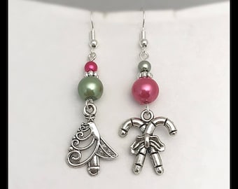 Earrings "Pink and green Christmas" mismatched