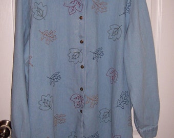 Long Sleeve Denim Blouse, Women Plus Size 3XL, by Nanas Vintage Shop